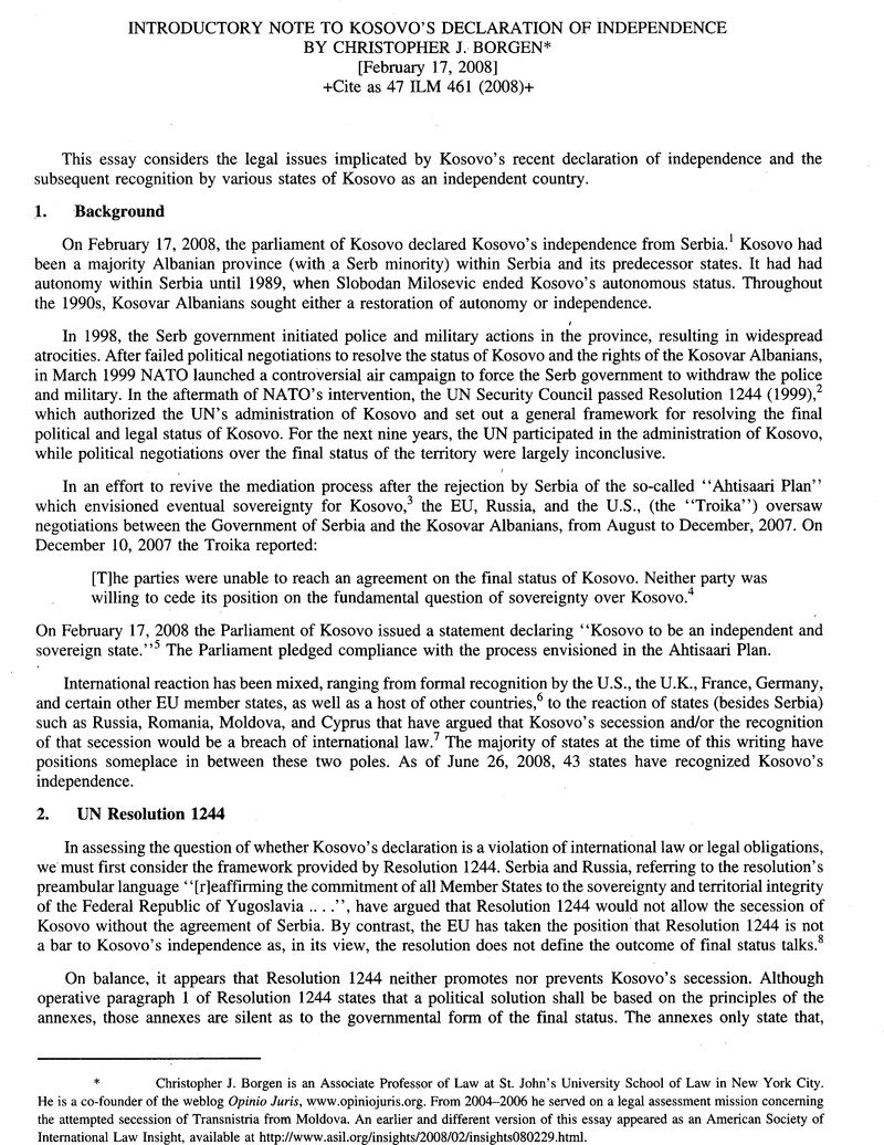 Nigeria's reaction to the 2008 Kosovo declaration of independence Image